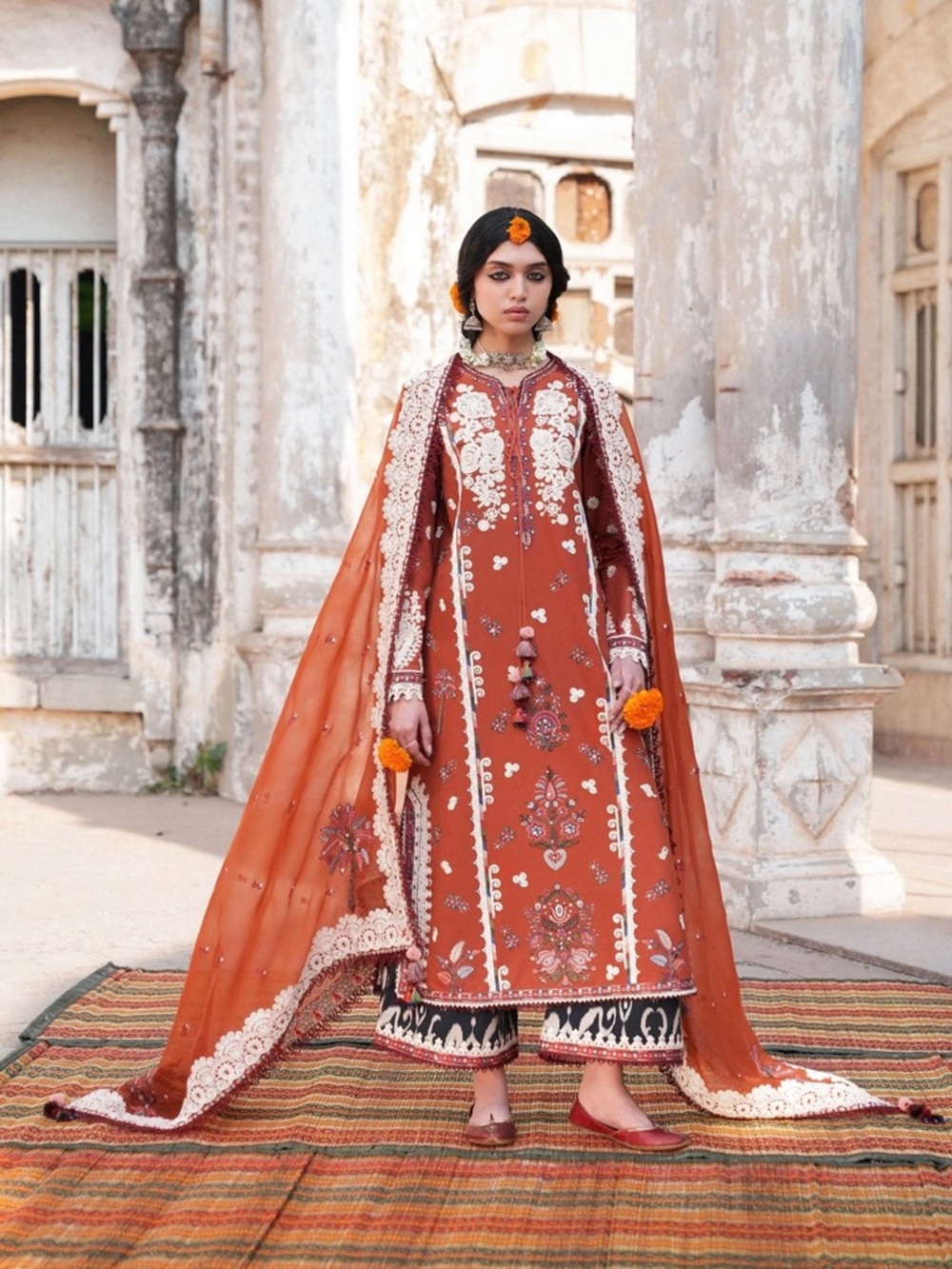 Hussain Rehar “Gerua” 3-Piece Embroidered Set • Size M • NWT